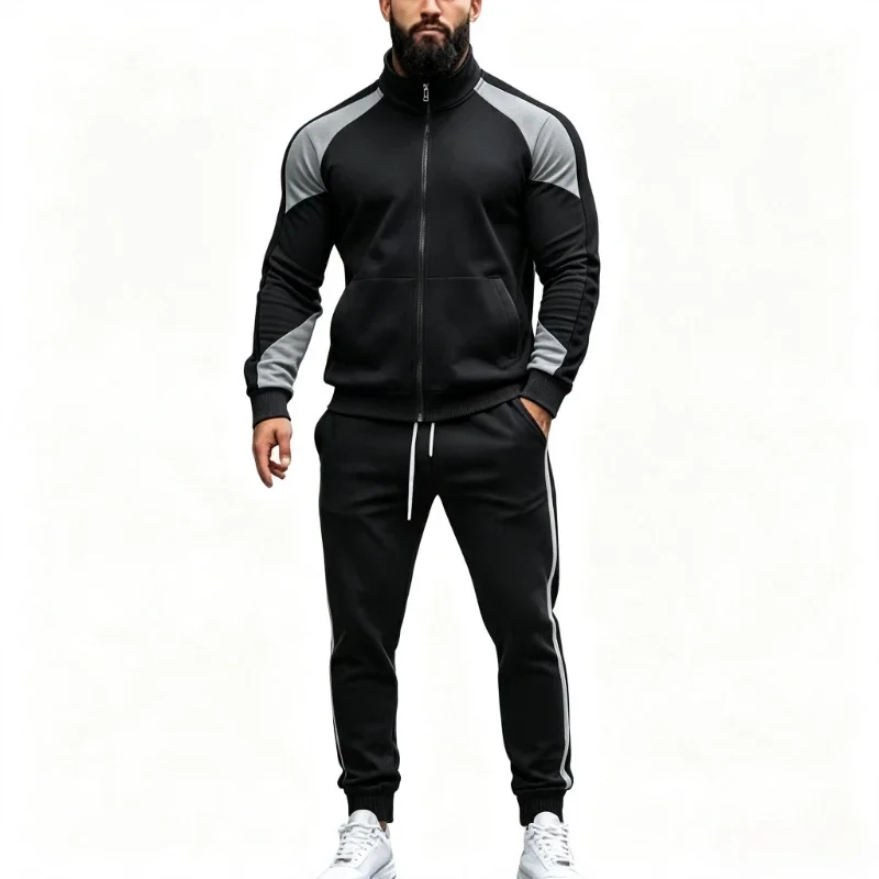 Casual Tracksuit Man Autumn Spring Casual Joggers Sportswear Jackets + Pants 2 Piece Sets Hip Hop Patchwork Running Sports Suit