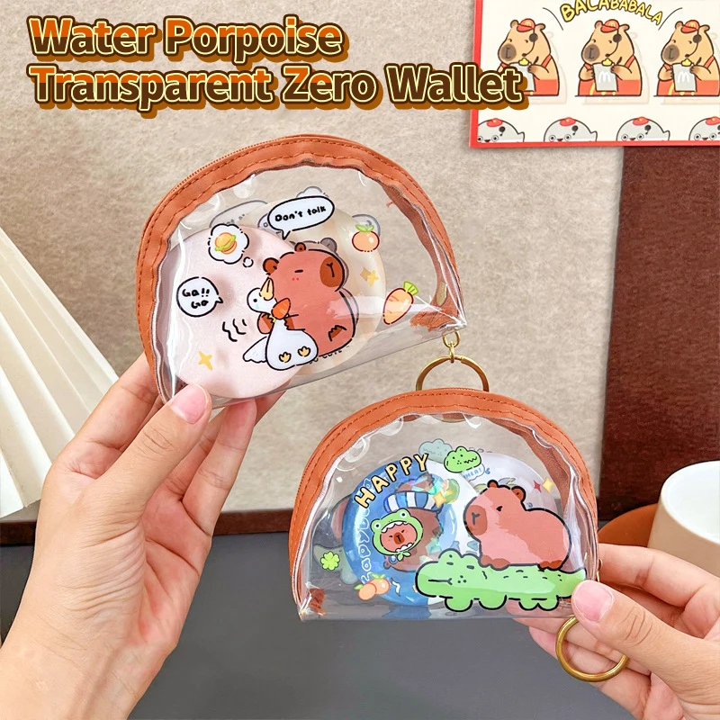 Cartoon Capybara Mini Coin Bag Transparent Coin Purses Kawaii Wallet Portable Storage Bag Waterproof Clear Purse Kids Gifts