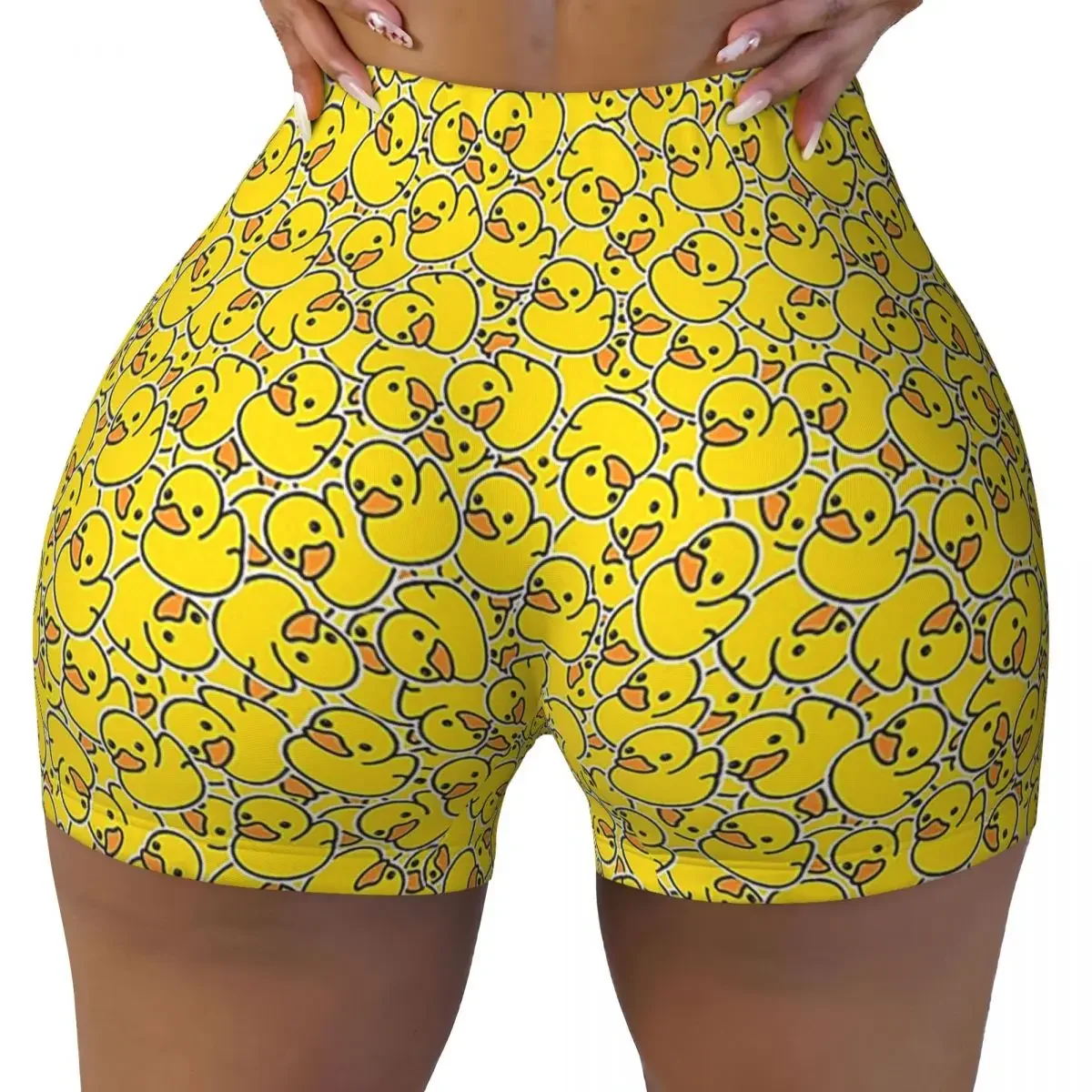 Custom Yellow Classic Rubber Duck Women Gym Workout Running Shorts Athletic Volleyball Biker Yoga Shorts