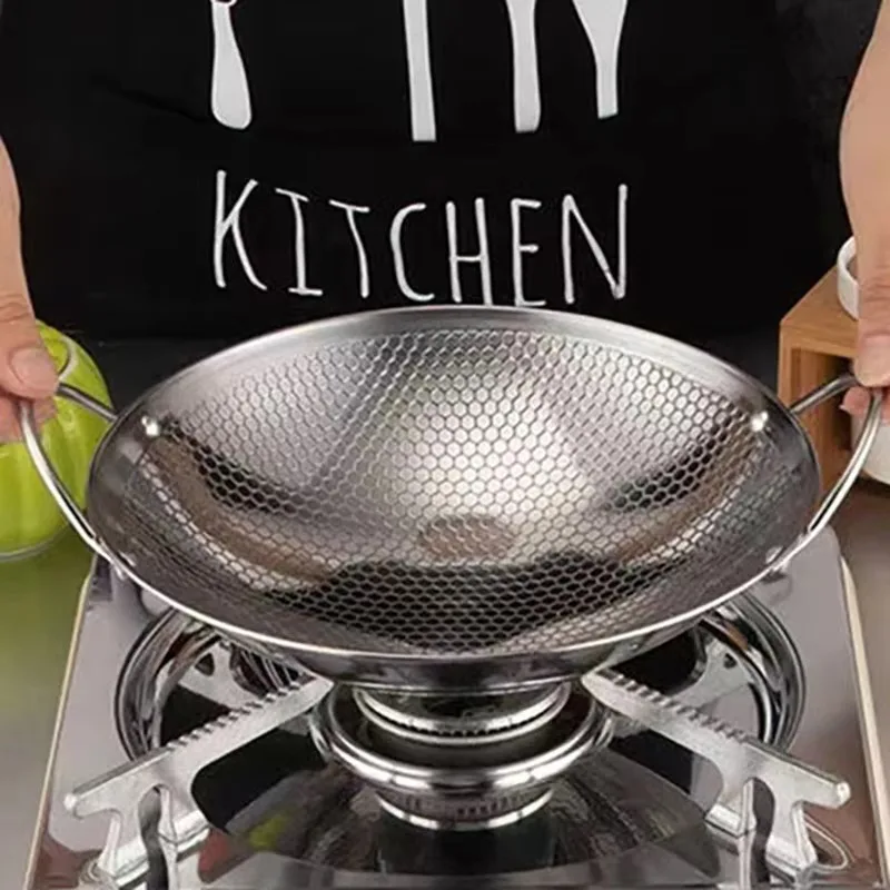 Stainless Steel Honeycomb Nonstick Skillet with Handles Kitchen Thickened Scratch-resistant Pot for Cooking Pasta Ramen Porridge