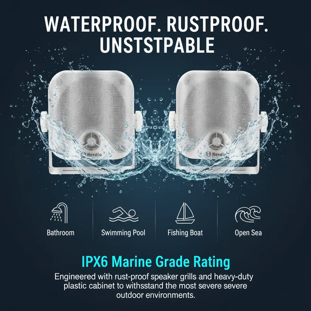 Herdio 4'' 120W Waterproof Bluetooth Speaker Heavy Duty Boat Marine Surface Mounted For Camper Skid Steer ATV UTV RZR Golf 2PCS