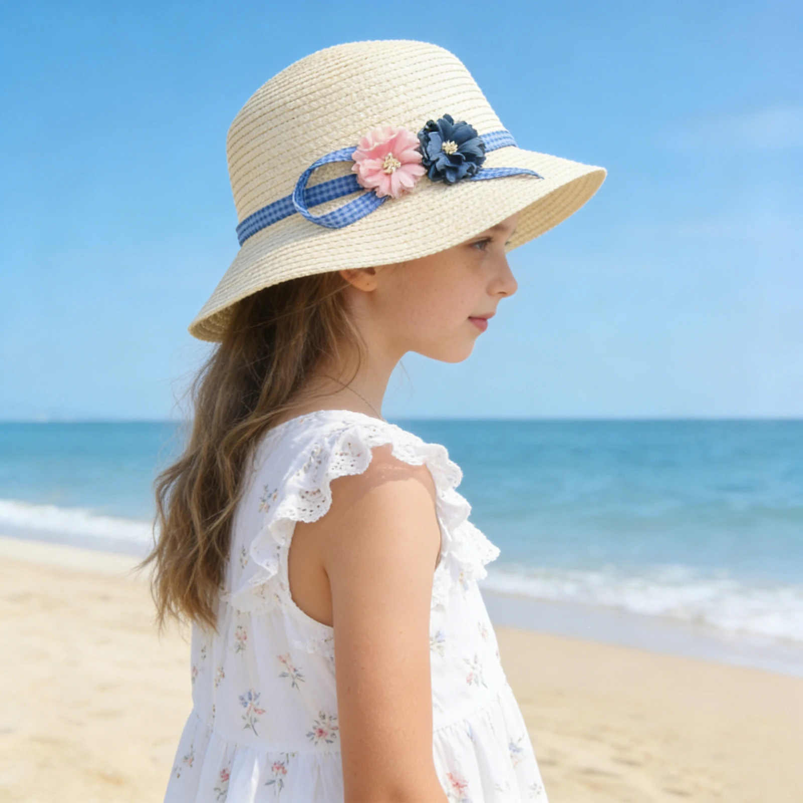 kids Straw Hat Spring and Summer Foldable Sunshade Caps Beac