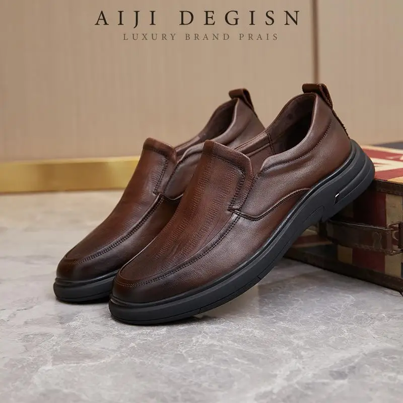 

Retro All Genuine Leather Men's Shoes Casual Cowhide Shoes Black loafer Original Genuine Leather Luxury Shoes