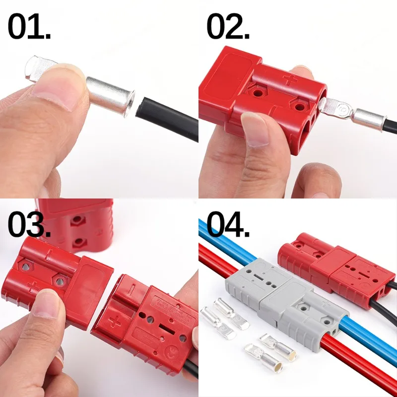 50A 120A High Current 2 Pin Power Connector with 8/6/4/2/0 AWG Super Soft Silicone Cable Forklift Battery Charging Plug