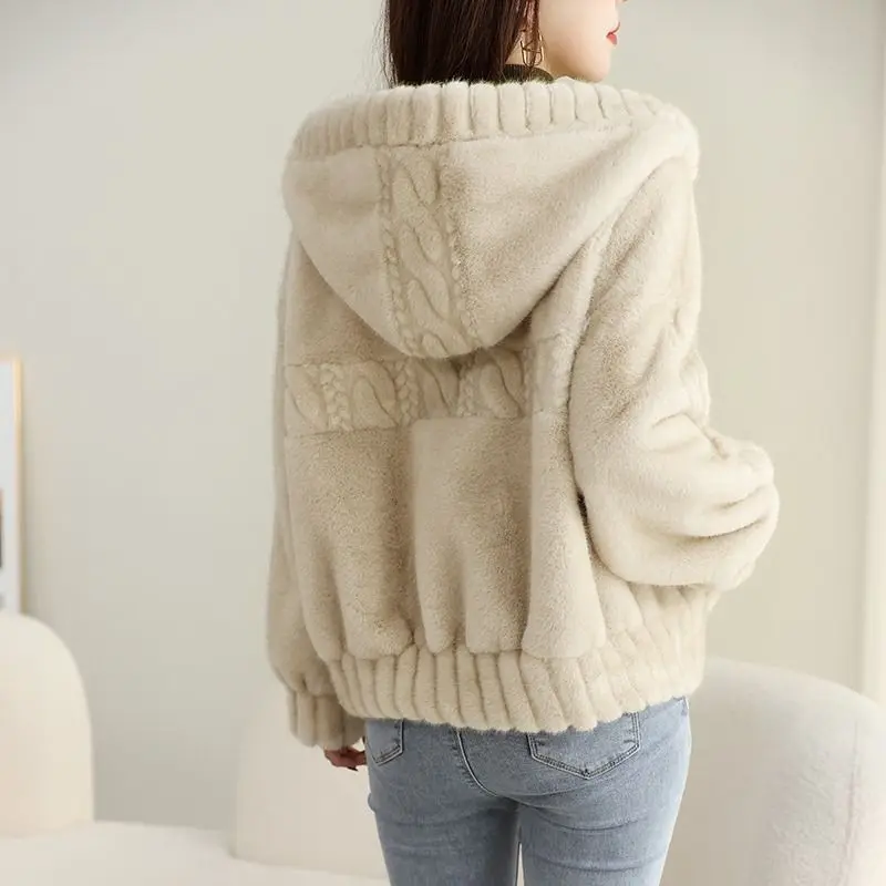 Winter New Fur Coat Short Mink-like Hair Fur Hooded Top Little Fellow Fashionable Fleece Coat Female Spring and Autumn Warm