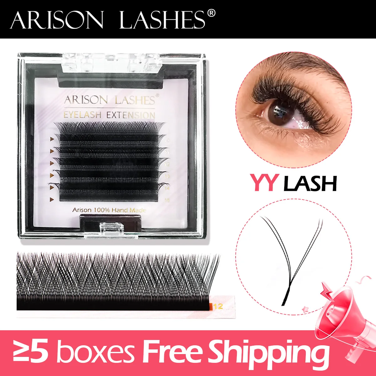 ARISON 6/12 Rows YY Lashes Cilia And Volume Brazilian False Eyelash Supplies V Faux Mink Lashes Y Shape Eyelash Extension Makeup