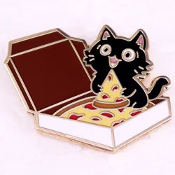 Pizza Cat Pin Funny Kawaii Black Cat Hard Enamel Pin Cat Lovers Gifts Accessories