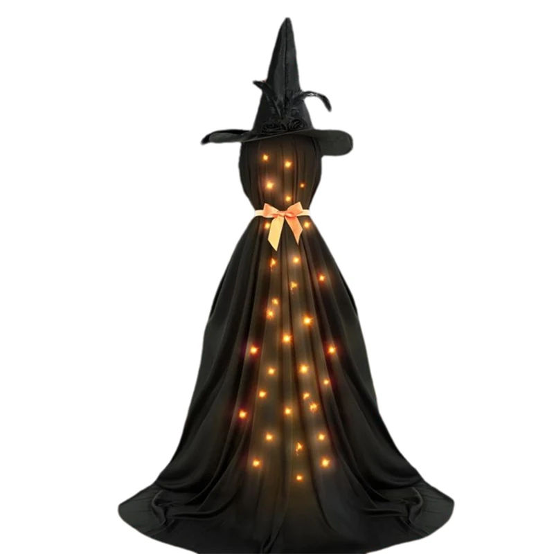 Topi Hitam Hantu Taman Teras Hantu Berdiri Dekorasi Hantu Halloween Hantu Hitam Bercahaya LED Baru