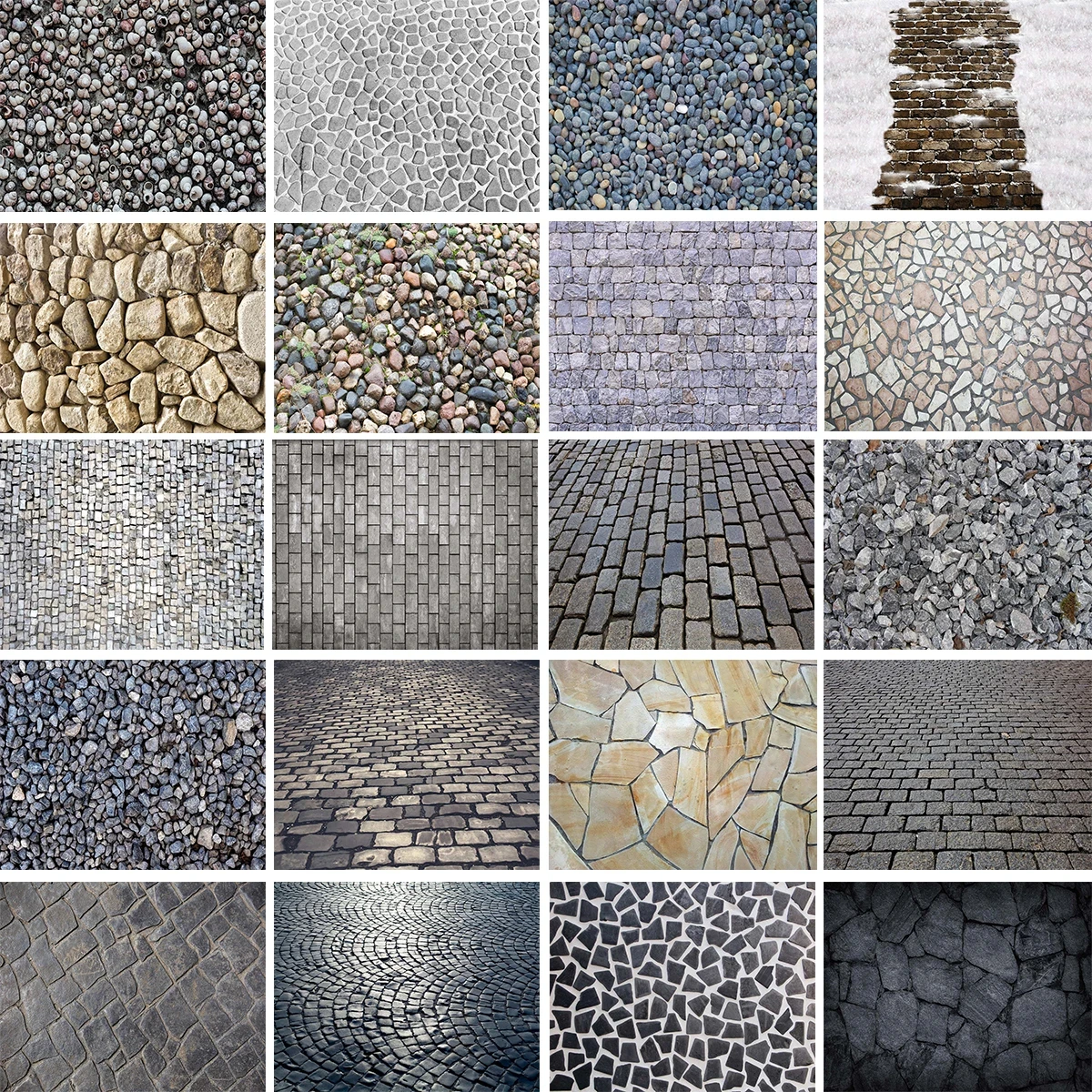 Stone Floor Backdrop Brick Road Photography Texture Design Black White Cobblestone Pavement Background Street Floor Photo Props