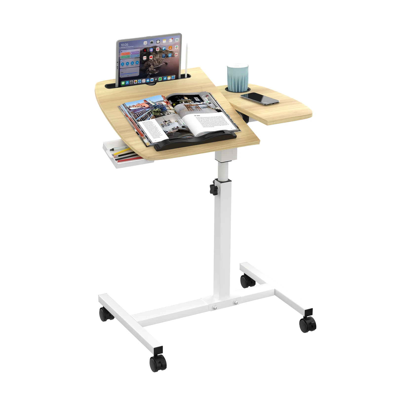 Escritorio para Portátil - Ángulo Máximo de Inclinación 90° °   Mesa de Cama Médica - Escritorio Móvil con Bandeja - Soporte para Portátil Ajustable en Altura - Capacidad de 30 kg