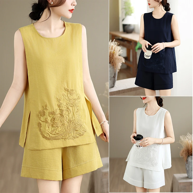 

Korean Style Women's Summer New Chinese Style Cotton Linen Set Casual Pants Two Piece Suit Artistic Commute Style Long Sleeve...