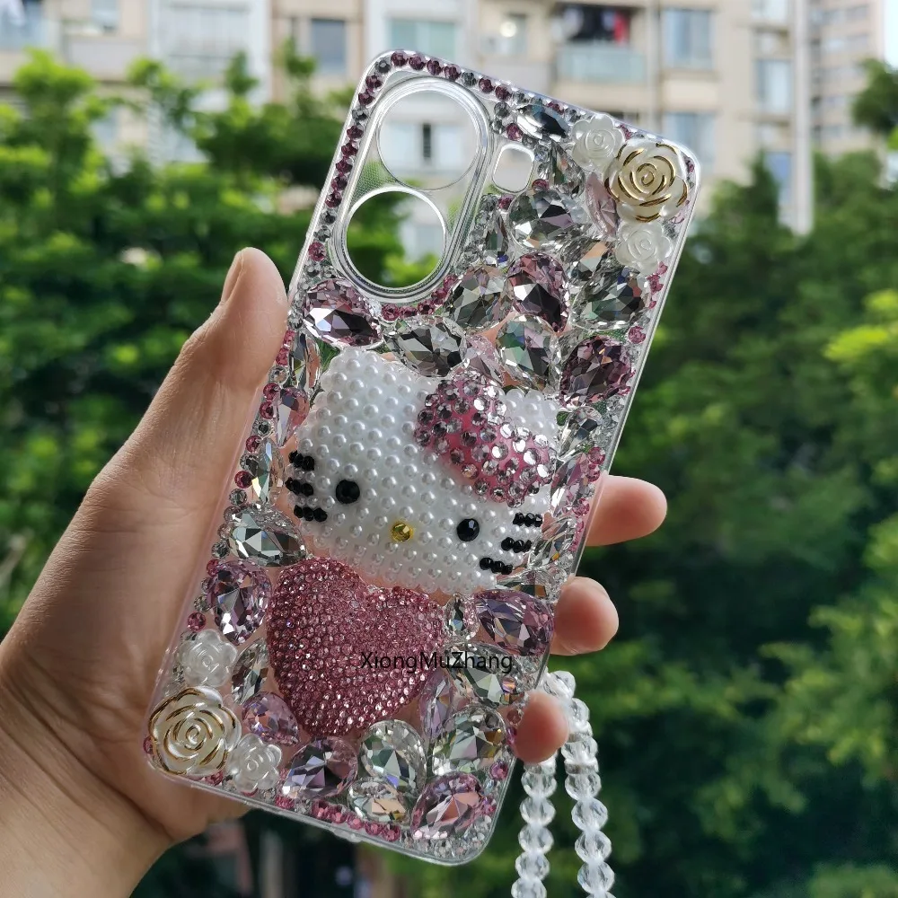 Hello Kitty Diamant-Blumen-Handyhülle für Xiaomi Poco M8 Power M7 Pro M6 M5 F8 F9 Pro F7 F6 F5 X7 X6 X5 X4 X3 mit Handschlaufe – Detail 1
