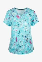 Healthcare Uniform Nurse Clinic Nursing butterfly Workwear Hospital T-shirt Tee Short Sleeve Blouse Carer Working Women Medical