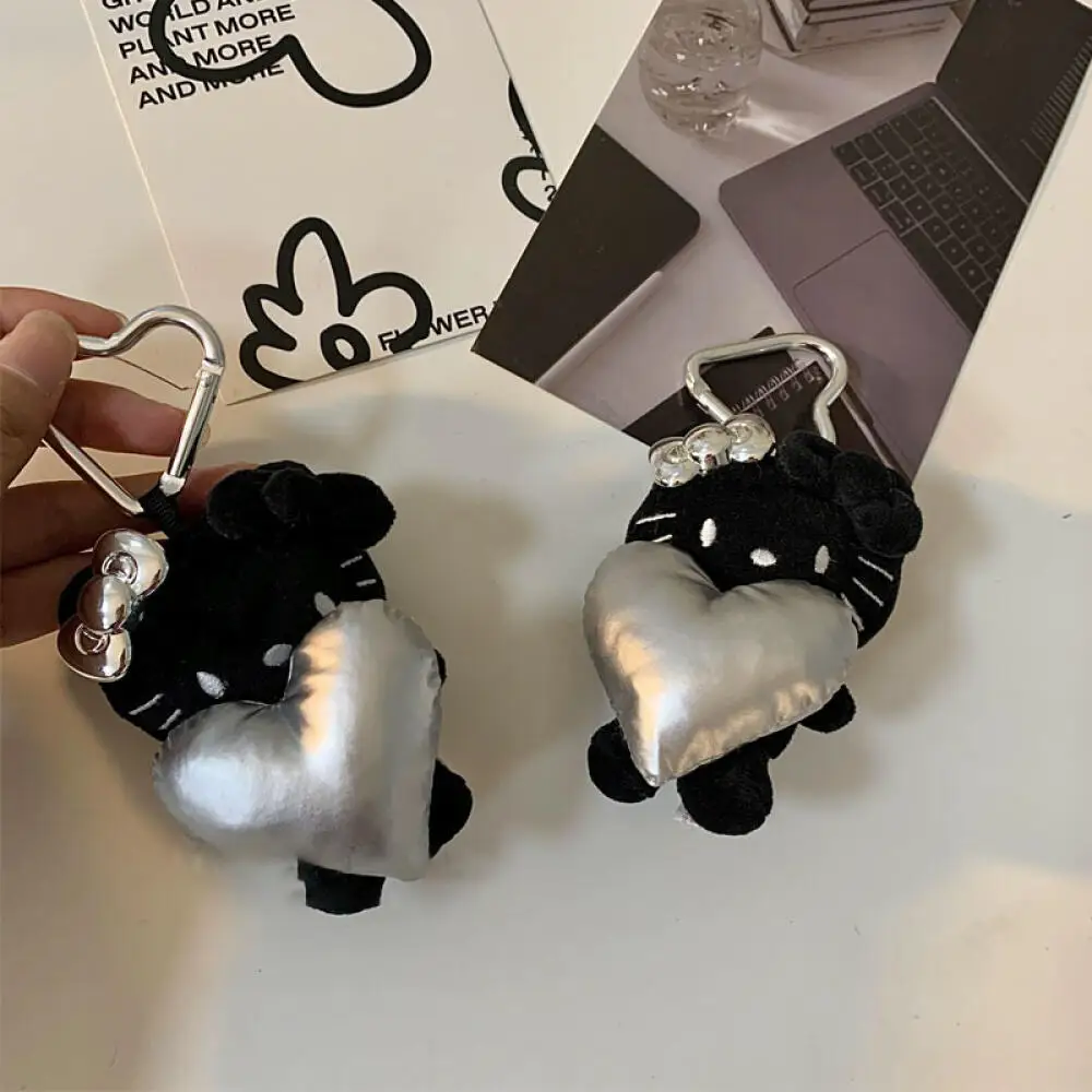 Hello Kitty Sweet Cool Dolls Keychain Kawaii Black and Silver Kitty Cat Bags Pendants Cute Backpack Decoration Accessories Gifts