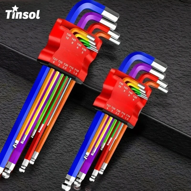 

Набор шестигранных ключей TINSOL, 9 шт., промышленный, с шаровым наконечником, усиленные, цветные, для авторемонта, машинного оборудования и ремонта с использованием динамометрического ключа