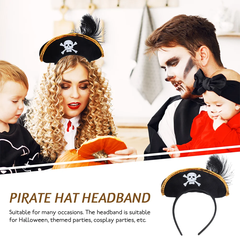 

2pcs Halloween Pirate Hat Headband Cosplay Party Hair Hoop Festival Masquerade Role Play Lightweight Comfortable Reusable Novel