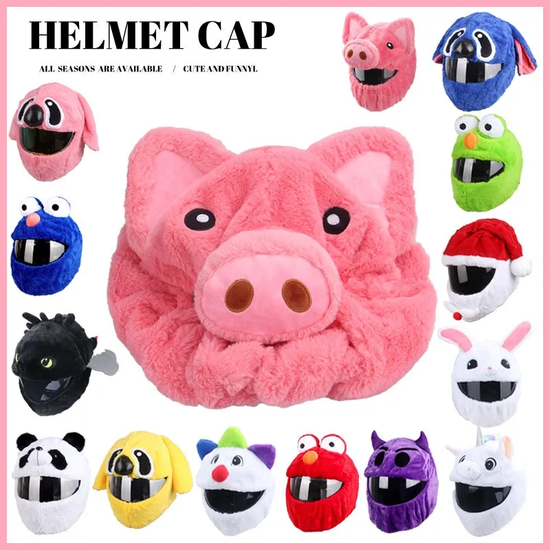 Helmet Protection Headgear Cover Cartoon Fluffy Plush Set For Motorcycle Full-Face Protective Case Motorbike Safety Trendy