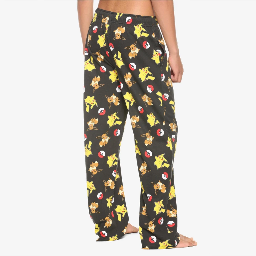 Potdemiel Pikachu & Eevee Pokeball Pantalones de pijama con estampado completo para adultos y niños, pantalones de pierna ancha, suaves, cómodos y ligeros, de secado rápido, para verano