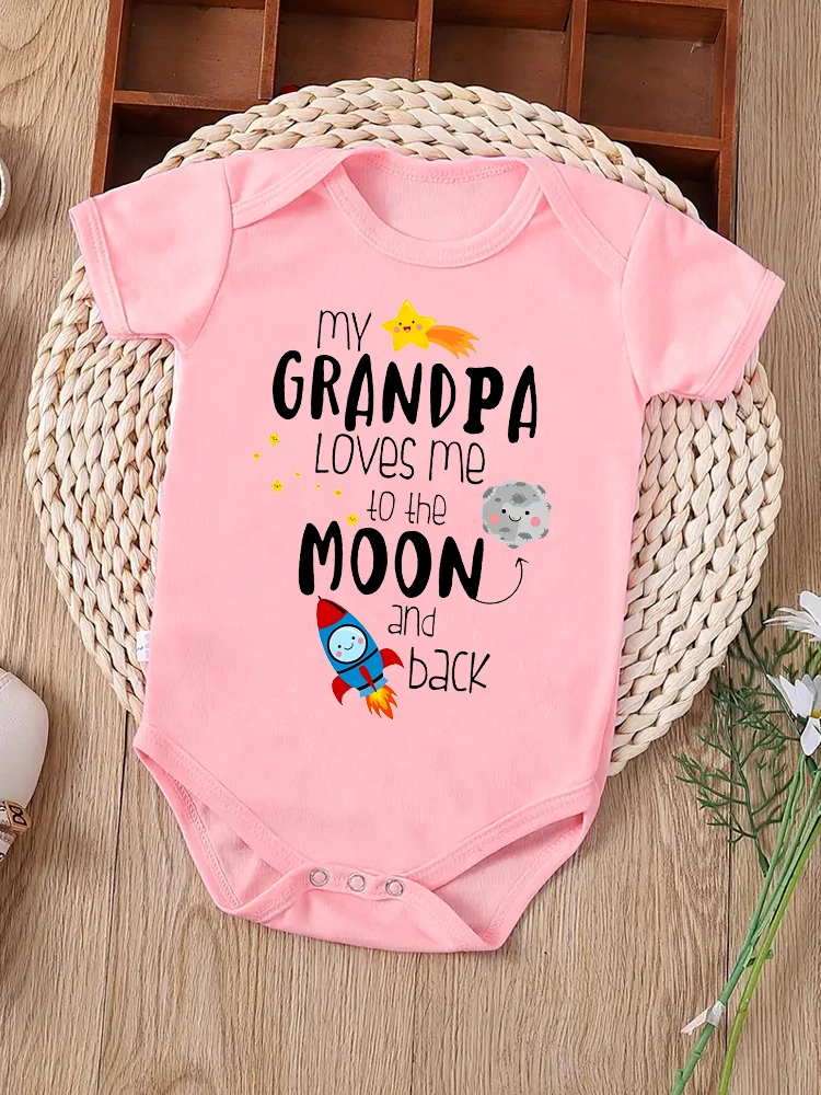 My Grandpa Loves Me To The Moon and Back Cute Letter Printed Newborn Baby Romper Bodysuit Soft and Comfortable Baby Onesie