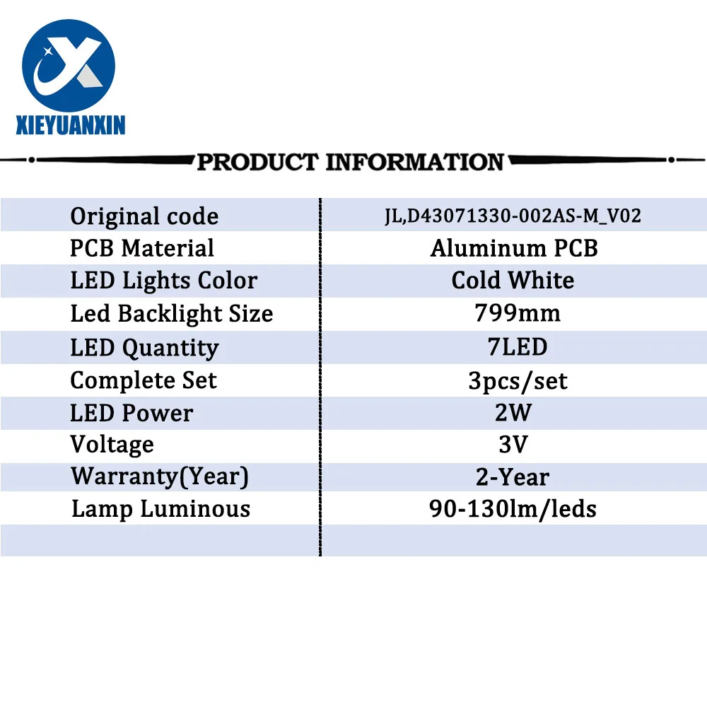 3V2W 799mm podświetlenie TV taśma Led do MS-L2570 43 cal JL.D43071330-002AS-M_V02 3 sztuk/zestaw Led listwa oświetleniowa 42G6F MS-l2570 PTV43G50S