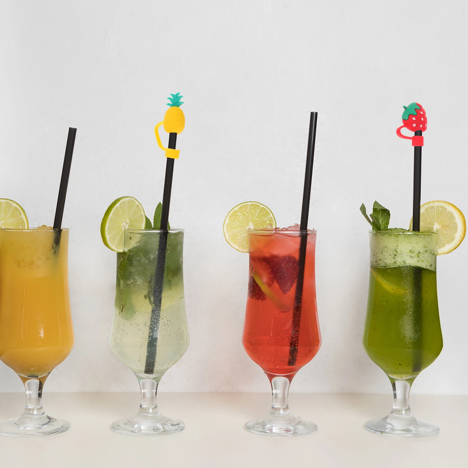 

10 Pcs Straw Dust Cap Reusable Silica Gel Covers Cute Pineapple Topper Tips Stopper Drinking Accessories Banquet Party