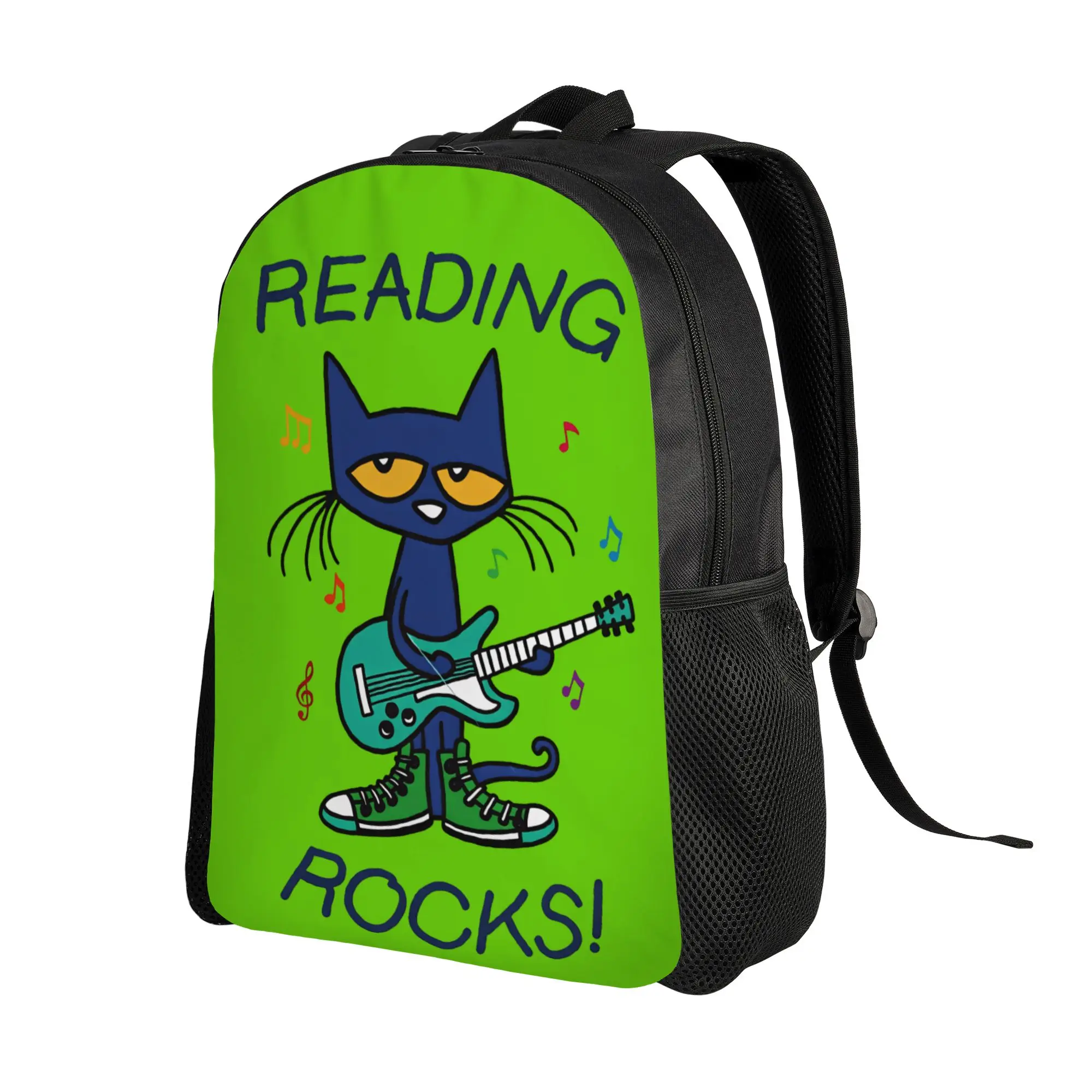 Petes the cat Reading Rocks Backpack  Kawaii Backpacks Unisex University Lightweight High School Bags Design Rucksack
