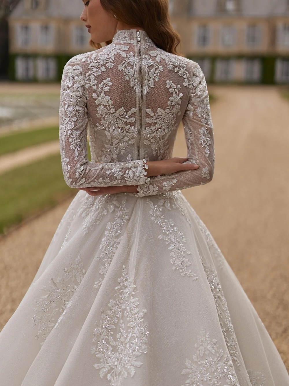 2027 Beaded Lace A Line Wedding Dress Two Pieces Shiny Elegant Princess Bridal Gown Customized Outdoor Long Dressed For Bride