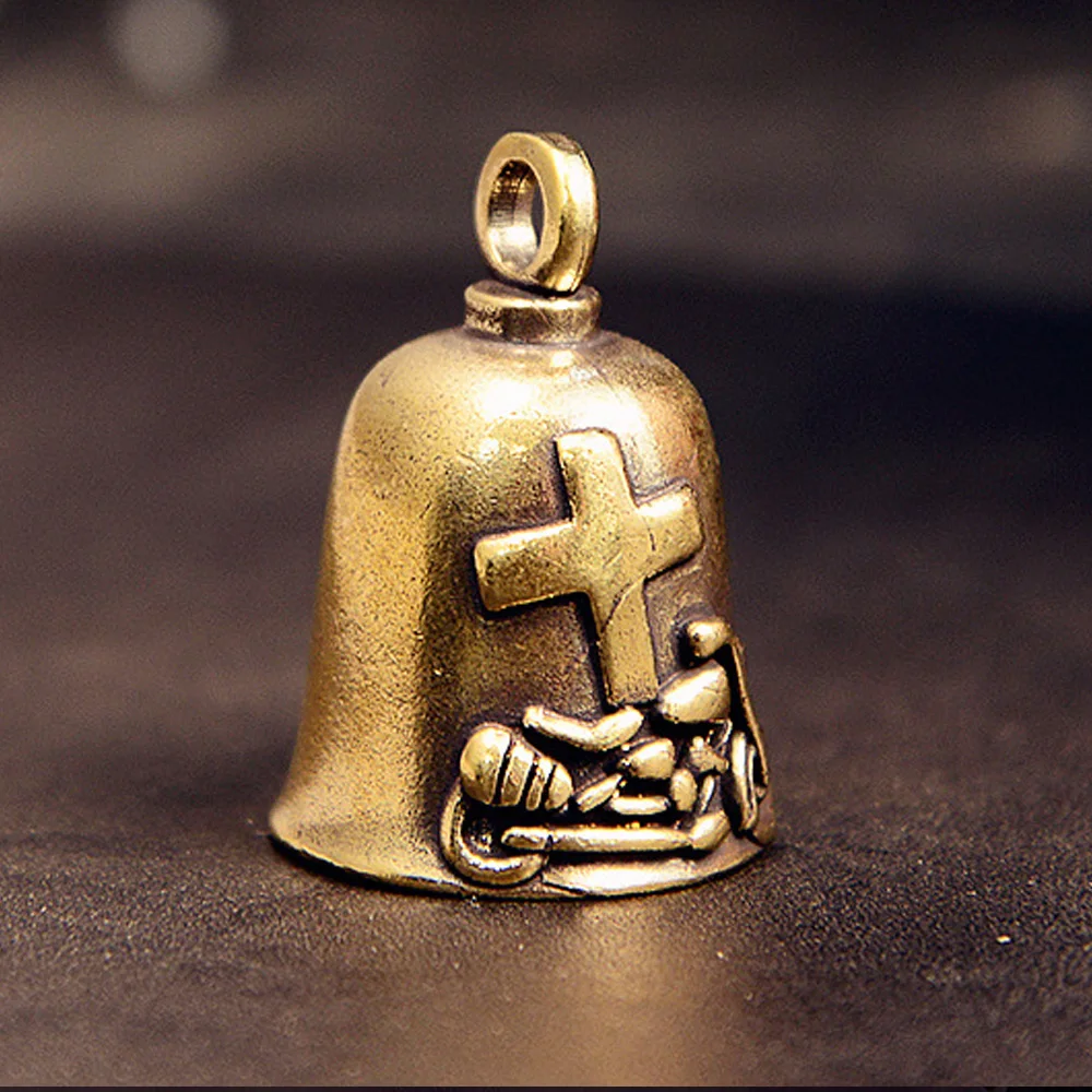 Cross Motorcycle Relief Brass Bell Retro Punk Style Craft Ornament Car Bicycle Accessories Bar Party Hanging Decoration