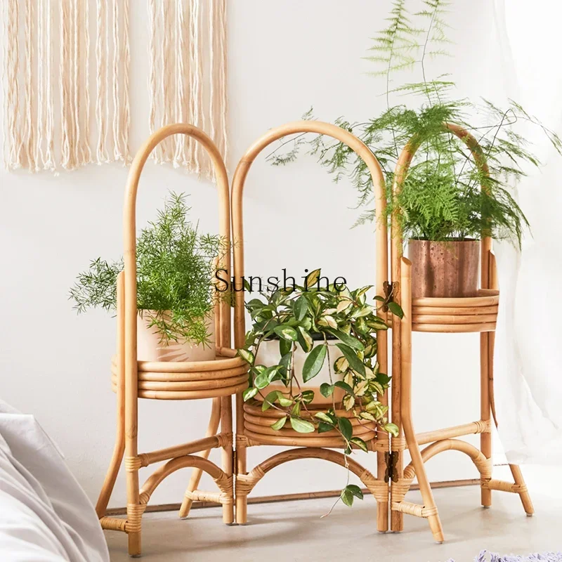 Balcony real vine floor-to-ceiling shelf outdoor living room multi-layer rattan flower stand creative