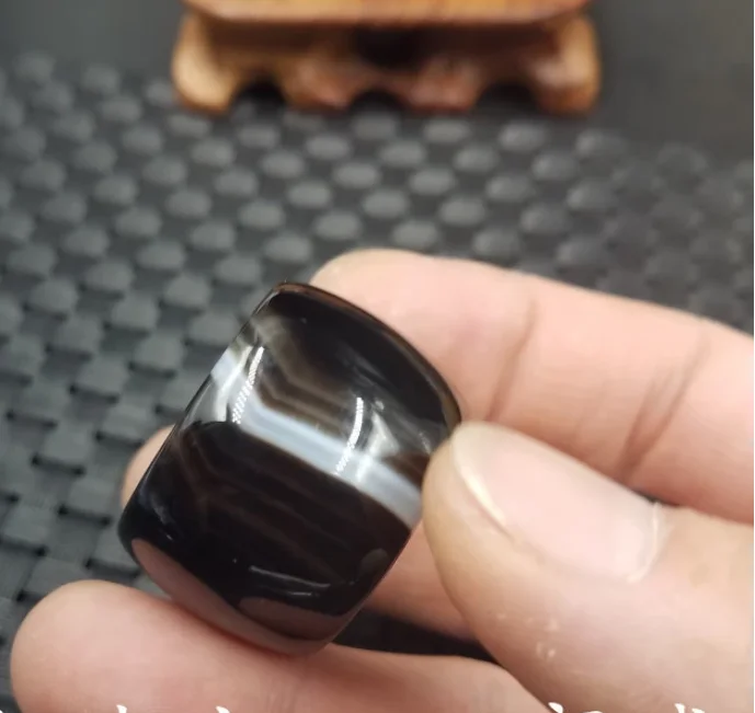 Natural Black Whit Agate For Men Women With Texture Handmade Brand Jadeite Jade Rings Jewelry Stone 1 pair