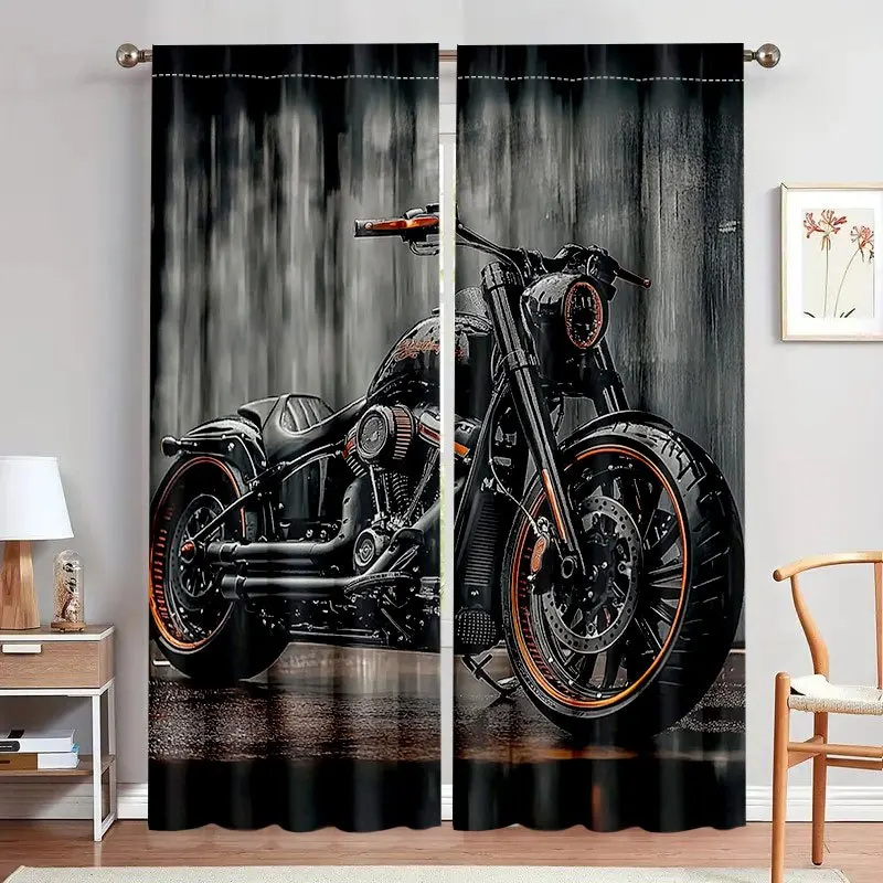 Blackout Motorcycle Curtain Black and White Biker Wall Decor Drapes for Industrial Style Home Window