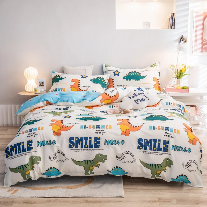 100% Cotton Dinosaur Duvet Cover Cute Cartoon Dinosaur Bedding Set Queen for Boys Girls Bedroom Decor Reversible Comforter Cover