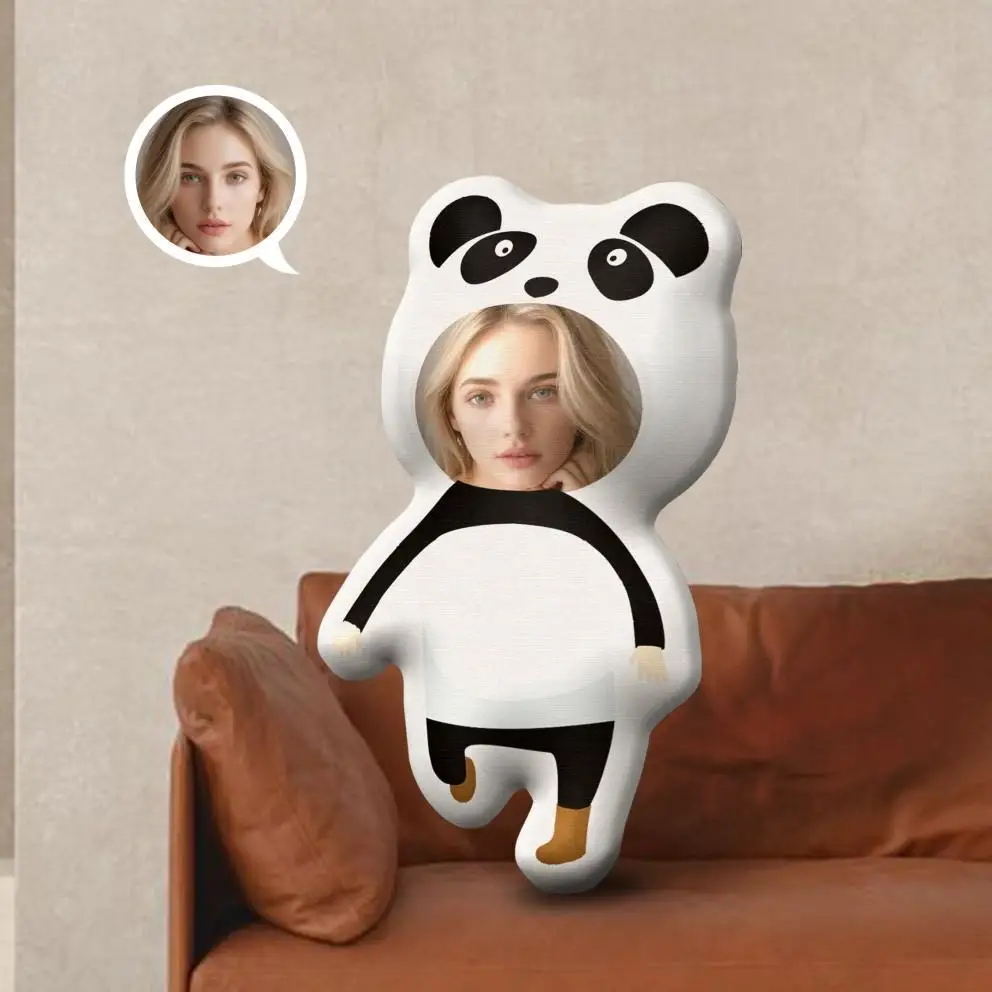 Customized Panda Photo Plush Pillow with Personalized 3D Printed Face, Soft Polypropylene, Couple Home Decoration Cushion