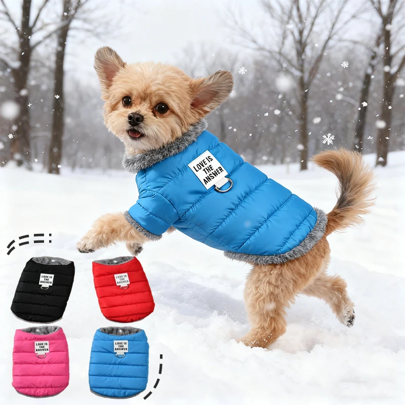 

Winter Thick Plush Jacket Solid Color with Snap Closure Pet Windproof Vest Playful Design Cotton Fashionable Dog Winter Jacket