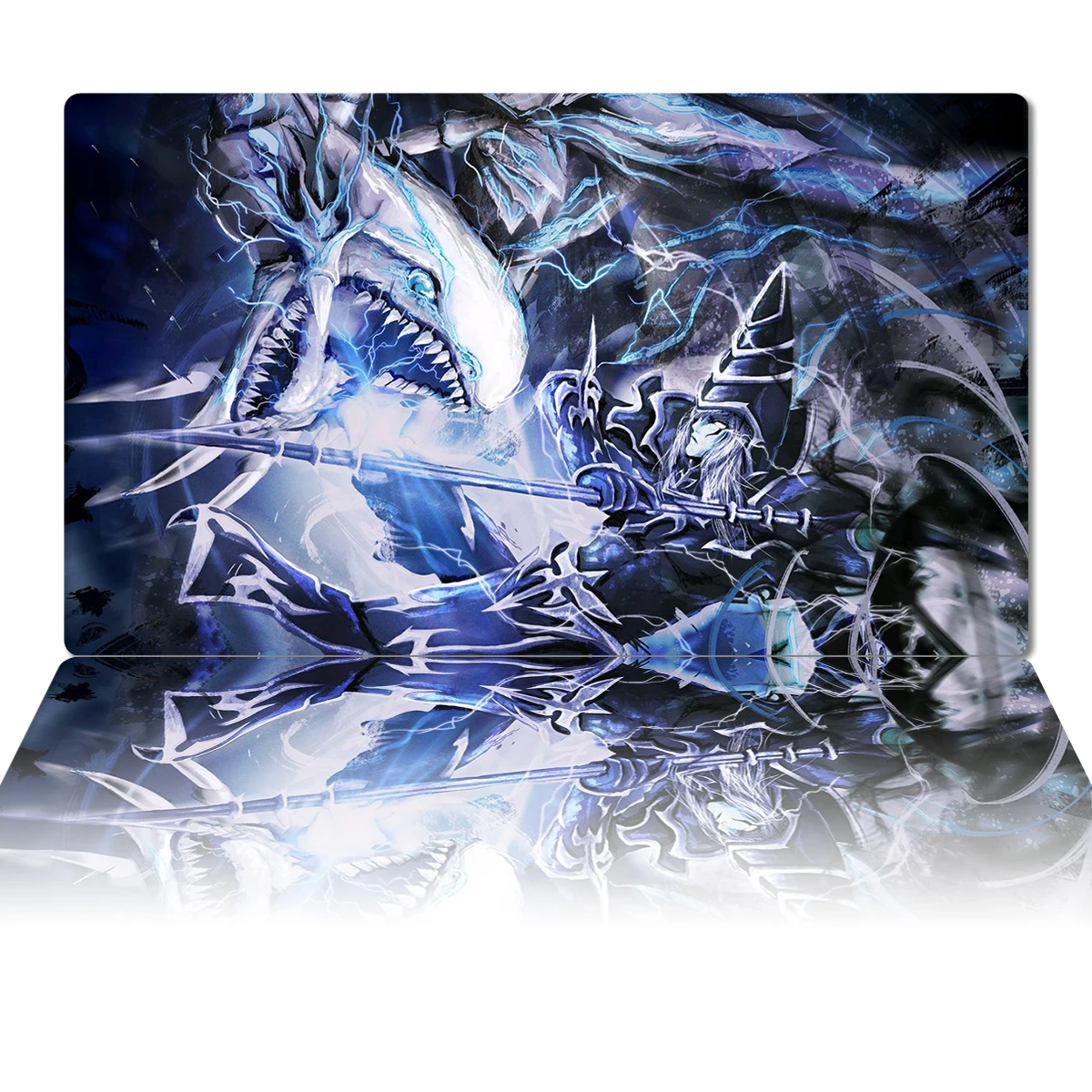 

YuGiOh Playmat Blue-Eyes White Dragon Dark Magician Mat TCG CCG Trading Card Game Mat Anime Mouse Pad Desk Mat with Zones & Bag