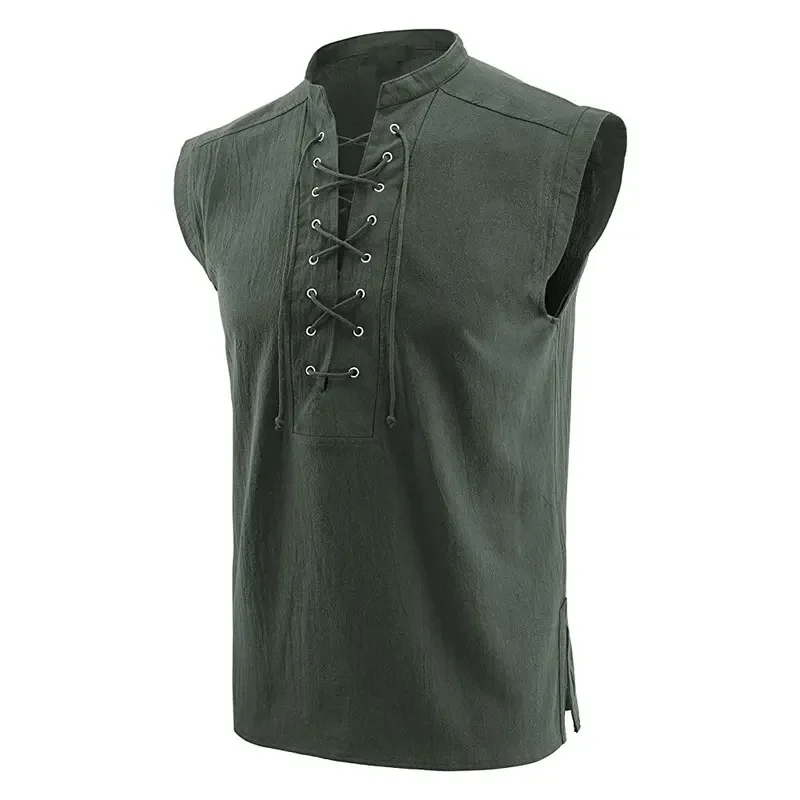 Mens Pirate Renaissance Viking Steampunk Medieval Gothic Celtic sleeveless Shirt barbarian Top Tee