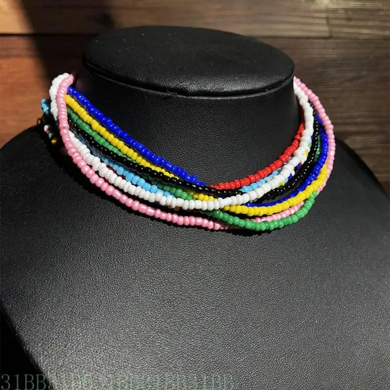 652F Candy-Colored Bead Necklace Color Acrylic Bead Necklace Summer Beach Sweet Clavicle Chain Women Girl Vacation Jewelry