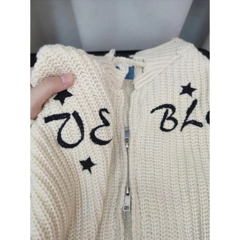 Deeptown Harajuku Cropped Sweater Women Vintage Streetwear Female Knit Cardigan Korean Fashion Hooded Knitwear Zipper Crop Top