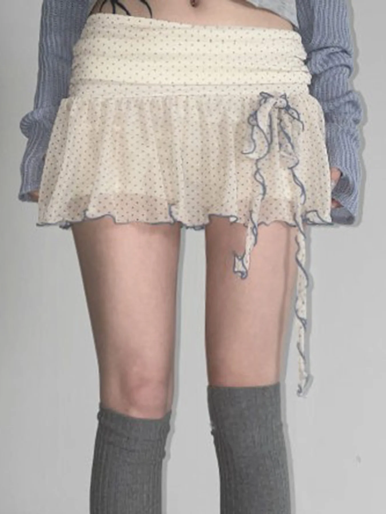 عارضة البولكا نقطة أضعاف أكثر من الخصر التنانير الصغيرة الأزياء شبكة الشريط منظور لطيف الحلو للفتيات لطيف مرونة الخصر قيعان #1