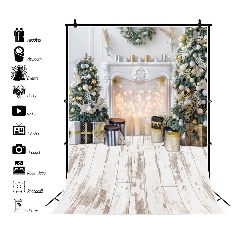 Photocall Christmas Party Backdrop Window Santa Claus Fireplace Baby Portrait Photography Background Photozone Photo Shoot Props