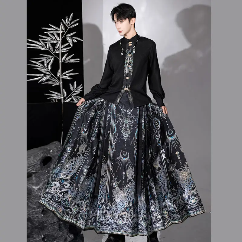 return[Qilin steps on mountains and rivers]New Chinese hanfu China-Chic men's and women's CP same dark weave gold makeup horse