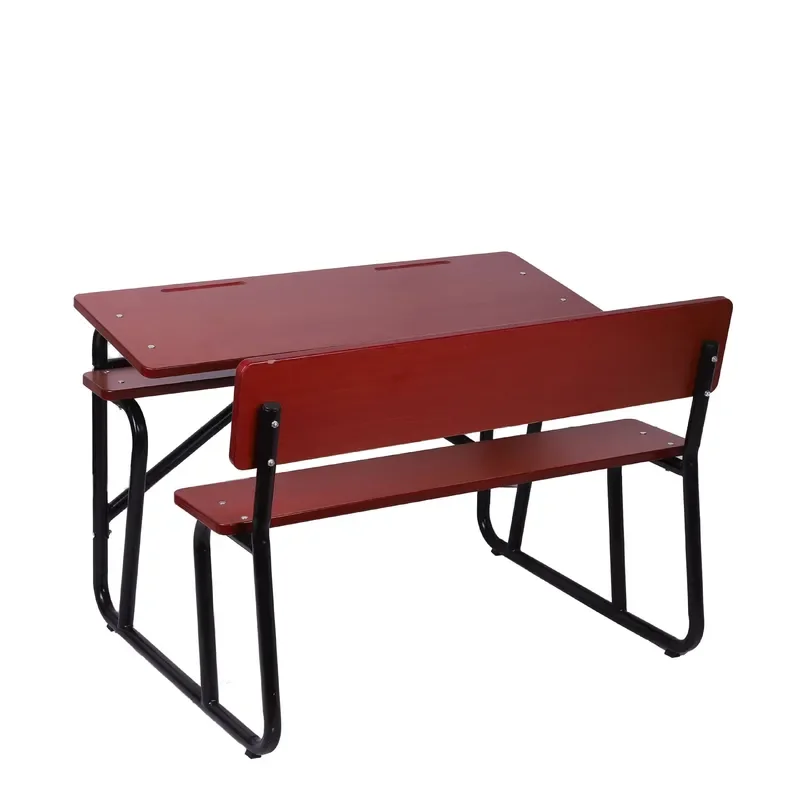Wholesale Modern Wooden Student Desk and Chair Set Three Person School Bench with Steel Frame for Classroom Furniture