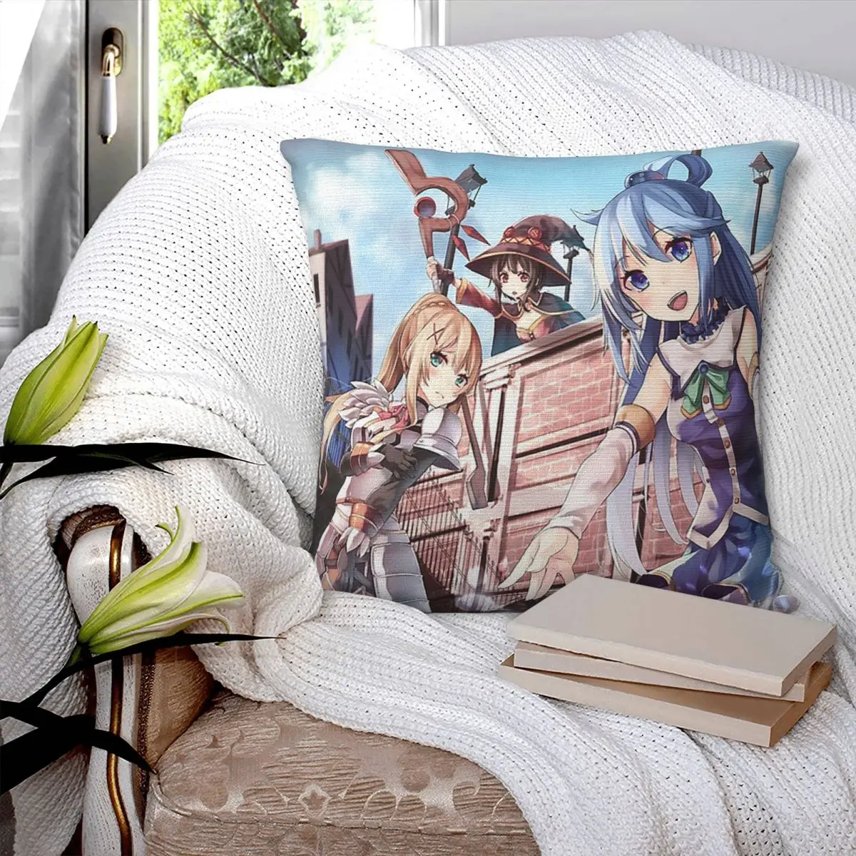 Useless Goddess Konosuba Square Pillowcase Pillow Cover Velvet Cushion Zip Decorative Comfort Throw Pillow For Home Sofa