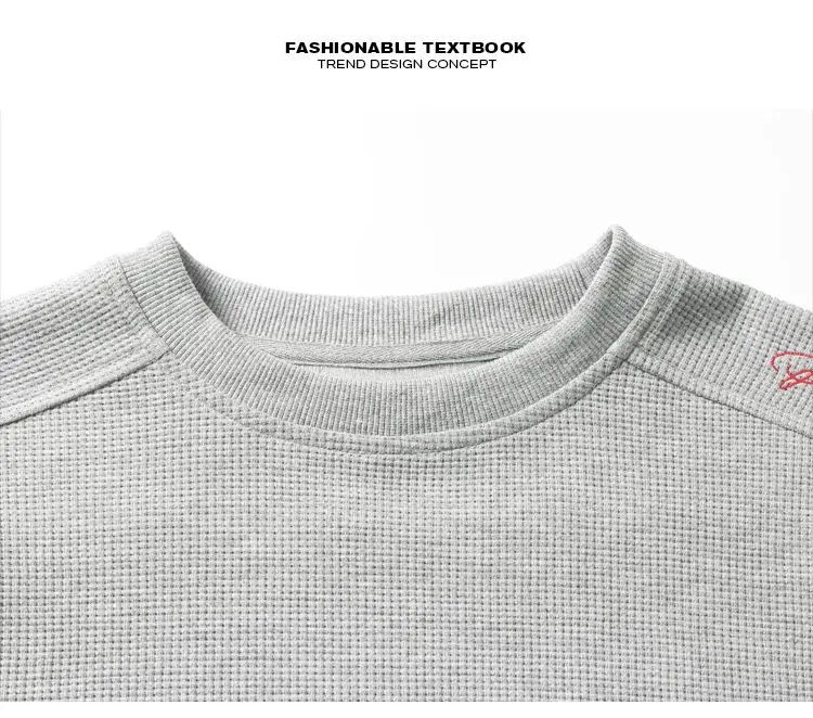 Herren-T-Shirt mit Waffelstruktur, Rundhalsausschnitt, langen Ärmeln, einfarbig, lockerer Schnitt, Stickerei-Details, lässiges Basic-Oberteil, Streetwear-Outfit – Detail 7