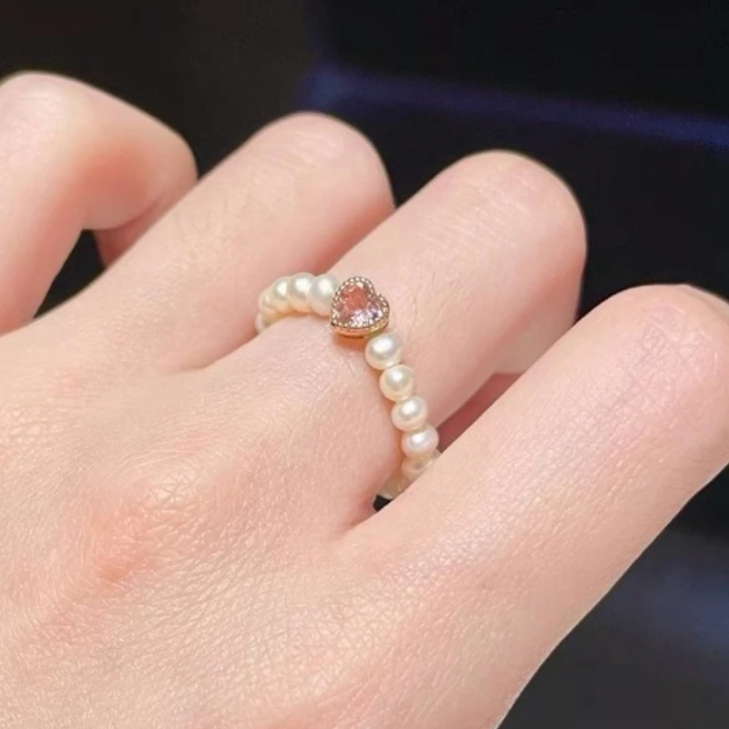 Women's Silver Color Imitation Pearl Heart Adjustable Ring