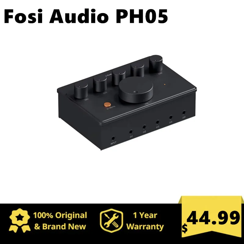 

Fosi Audio PH05 5-канальный усилитель для наушников, мини-настольный усилитель с аудиоинтерфейсом, монитор подкастов поддерживает 16-300 Ом с 12 В