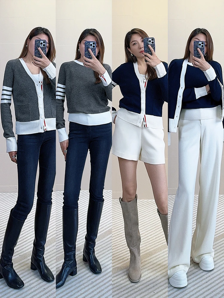 

Tangmi Home 66g Weight 00% ade a Camere Sweater Cardigan Set Women's Autumn Winter High End Feel Straight Cut Sle