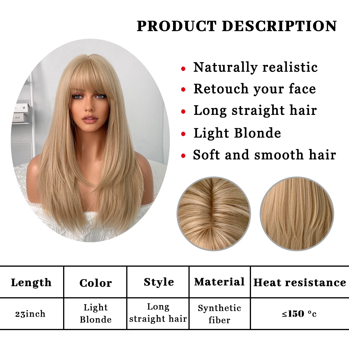 Blonde Synthetic Wigs with Bangs for Woman Long Body Wave Hair Cosplay Lolita Party Natural Heat Resistant Wigs Fiber Daily Hair