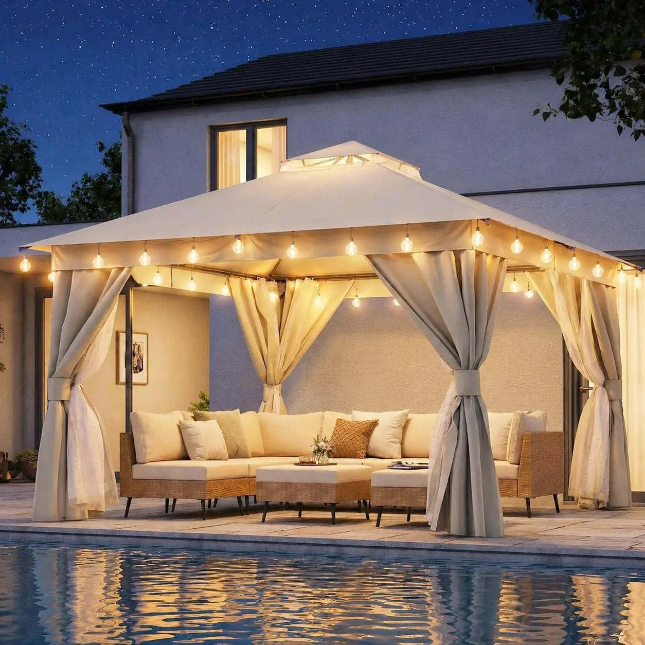 

12x12 Patio Gazebo Double Roof Mosquito Net Privacy Screen Backyard Deck Customized