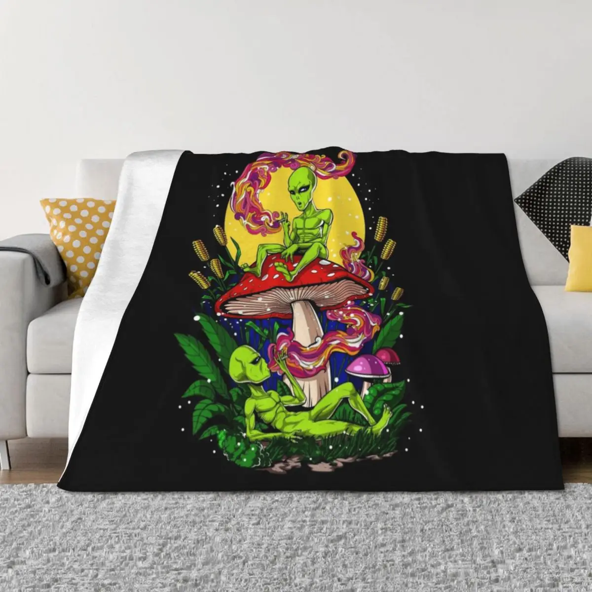 

Magic Mushrooms Aliens Throw Blanket Summer Beddings blankets and throws Hair Blankets